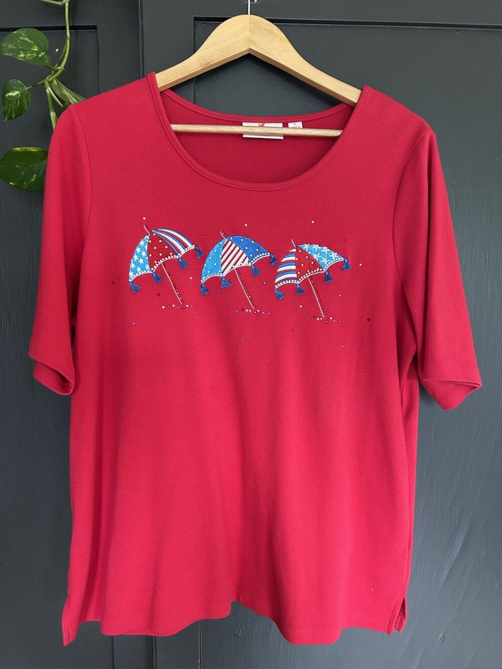 Quacker Factory Patriotic Umbrella Rhinestone Top Large USA